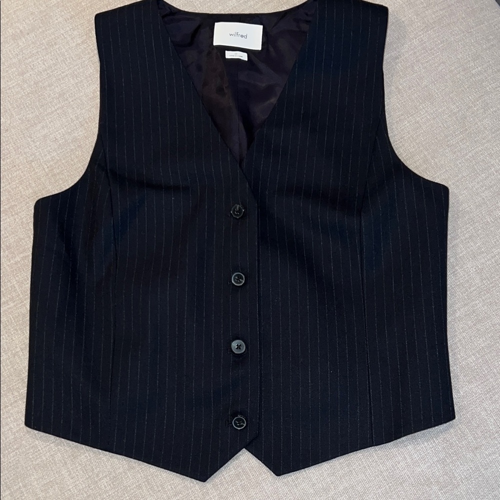 Wilfred Navy with Charcoal Pinstripe Buttoned Vest
